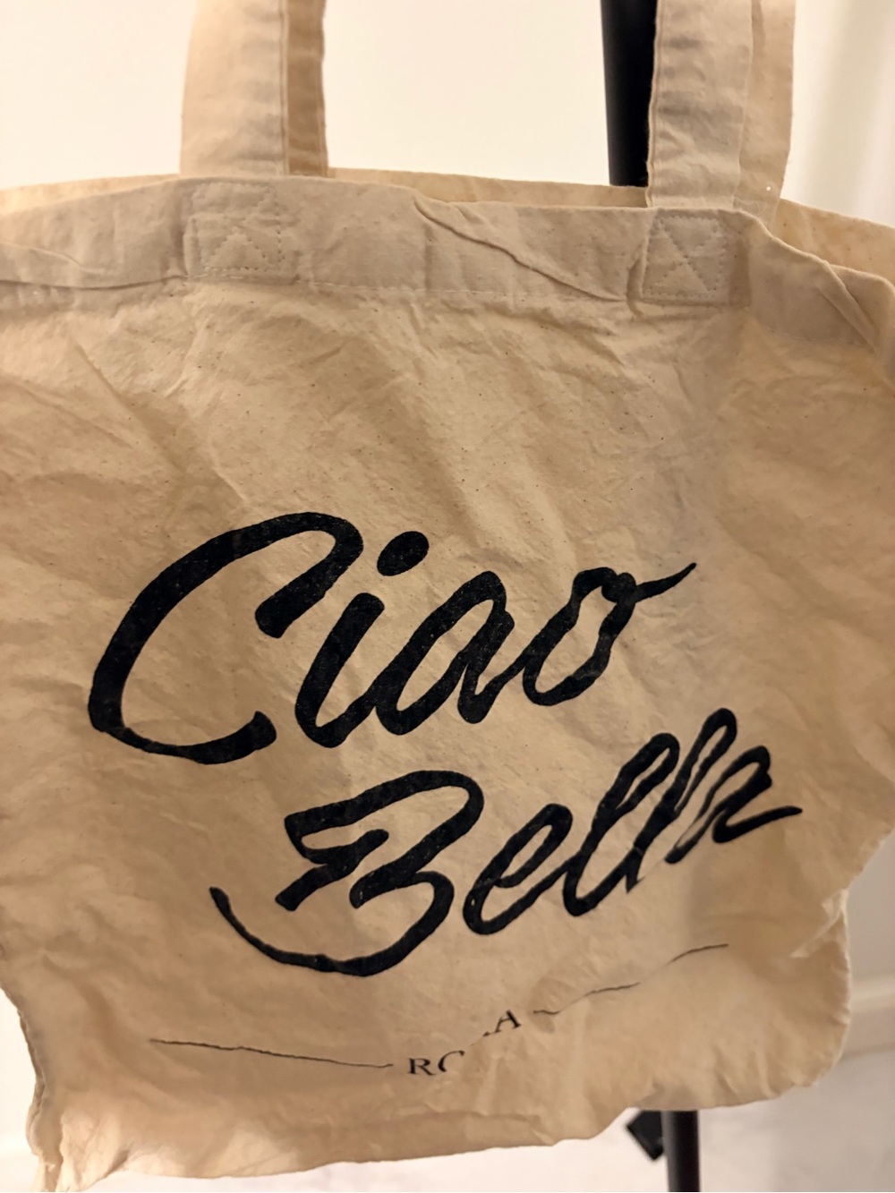 Ciao Bella Beige Canvas Tote Bag with Script Logo